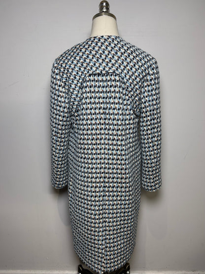 Women's Size 8 St. John Blue Metallic Italian Textured Tweed Pre-Owned Long Jacket - VIDA STYLE SHOP