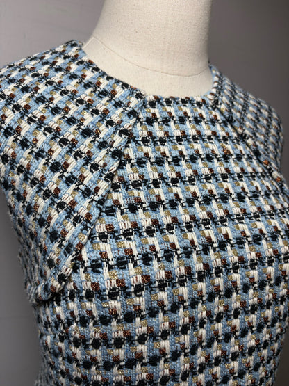 Women's Size 8 St. John Blue Metallic Textured Tweed Pre-Owned Sheath Dress - VIDA STYLE SHOP