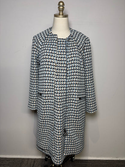 Women's Size 8 St. John Blue Metallic Textured Tweed Pre-Owned Sheath Dress - VIDA STYLE SHOP