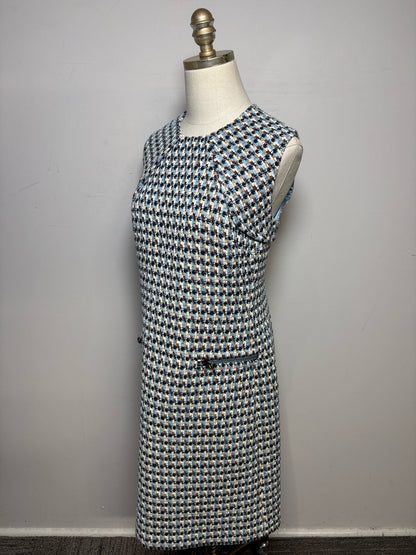Women's Size 8 St. John Blue Metallic Textured Tweed Pre-Owned Sheath Dress - VIDA STYLE SHOP