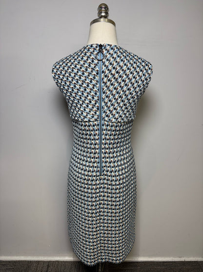 Women's Size 8 St. John Blue Metallic Textured Tweed Pre-Owned Sheath Dress - VIDA STYLE SHOP