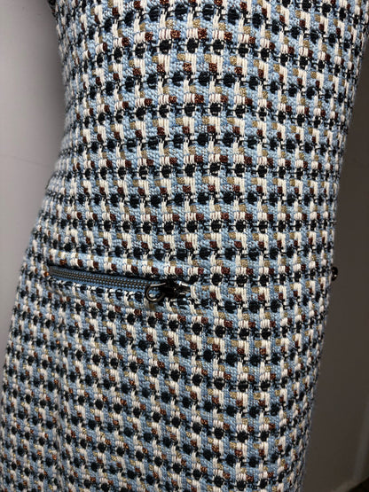 Women's Size 8 St. John Blue Metallic Textured Tweed Pre-Owned Sheath Dress - VIDA STYLE SHOP