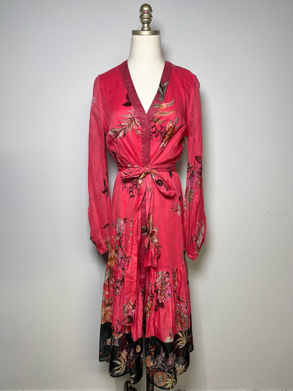 S Women's Size S Kobi Halperin Pink Floral Pre-Owned Tiered Button-Down Dress