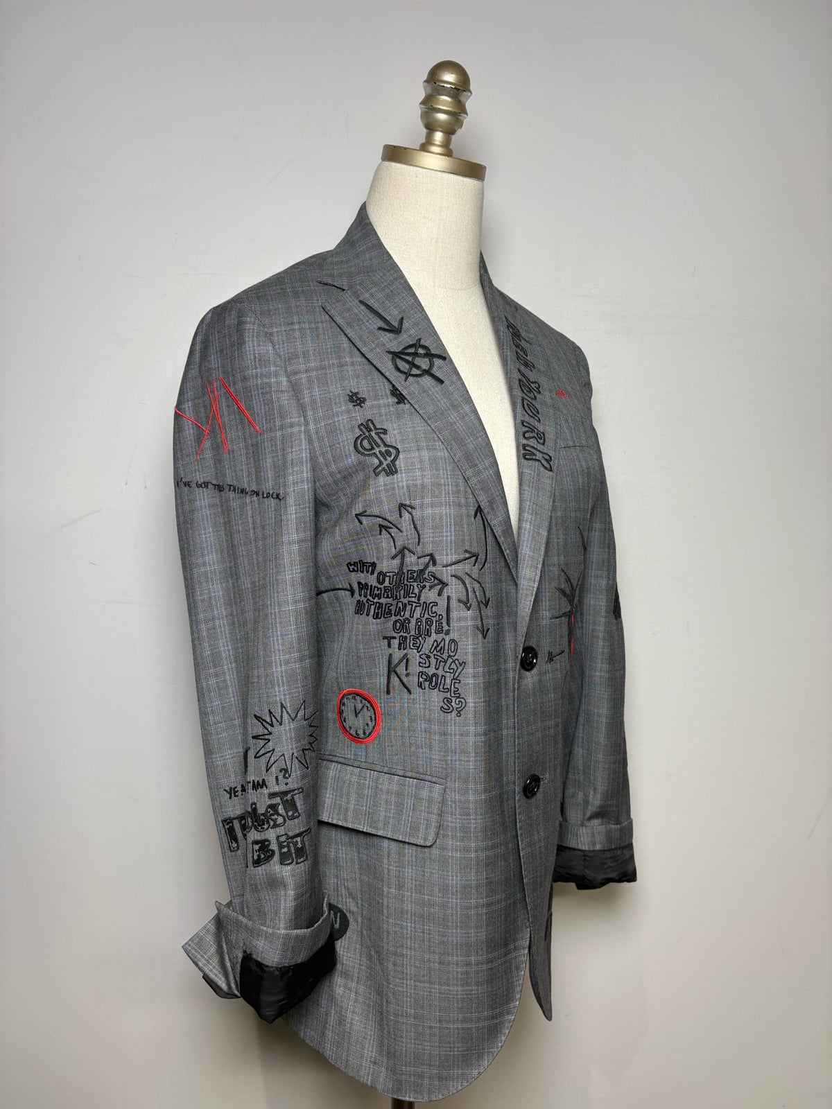 S Women's Size S R13 Gray Black Plaid Embroidered Pure Wool Pre-Owned Jacket Blazer