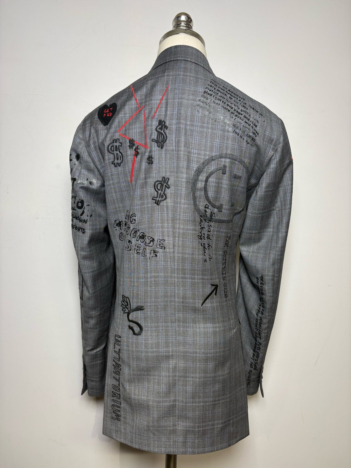 S Women's Size S R13 Gray Black Plaid Embroidered Pure Wool Pre-Owned Jacket Blazer