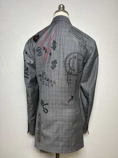 S Women's Size S R13 Gray Black Plaid Embroidered Pure Wool Pre-Owned Jacket Blazer