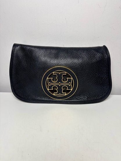 Women's Tory Burch Black Pebble Leather Gold-Tone Logo Pre-Owned Small Purse