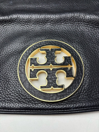 Women's Tory Burch Black Pebble Leather Gold-Tone Logo Pre-Owned Small Purse