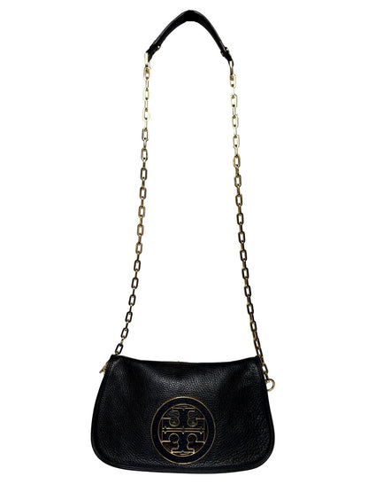Women's Tory Burch Black Pebble Leather Gold-Tone Logo Pre-Owned Small Purse