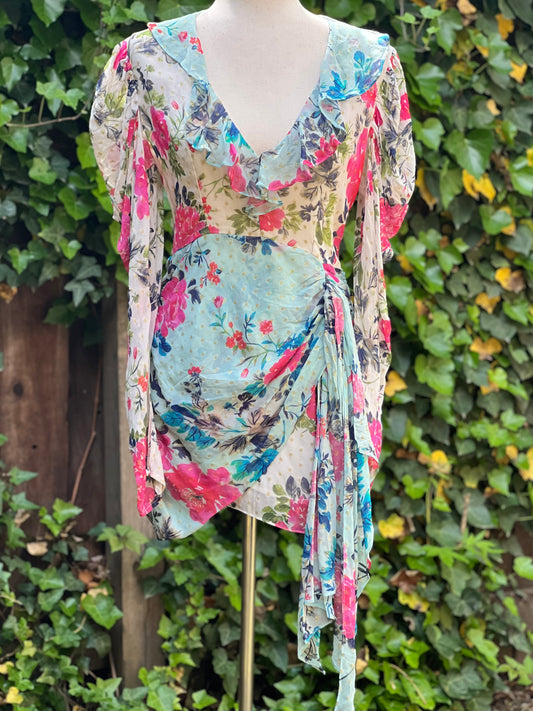 Rococo Sand Floral Ruffle Multi-color Dress Size M