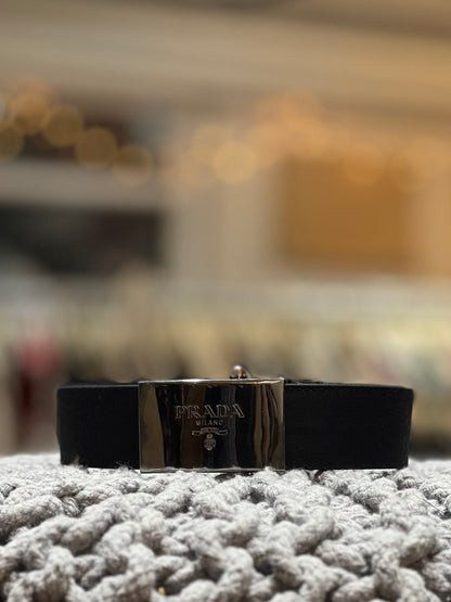 Prada Black Nylon Silver-tone Buckle Belt Size S