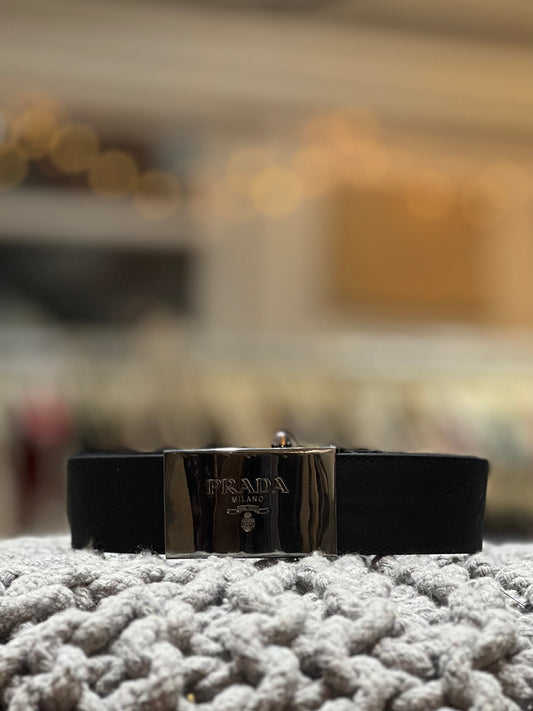 Prada Black Nylon Silver-tone Buckle Belt Size S
