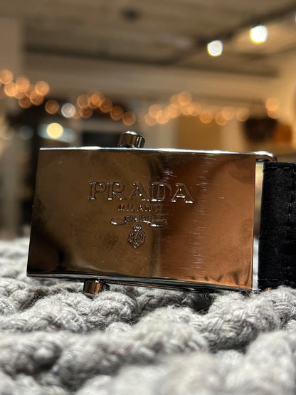Prada Black Nylon Silver-tone Buckle Belt Size S
