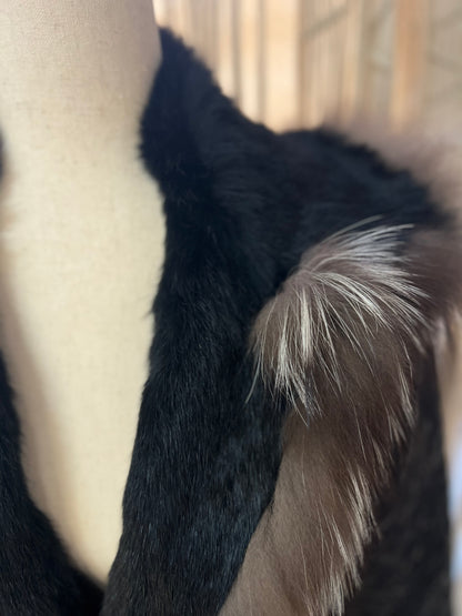 Women's 22 Maggio Maria Grazia Black Fox Trim Coat Sz Small