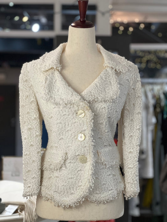 St. John Cream Wool Textured Blazer Size L