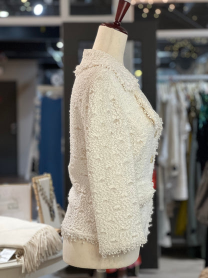 St. John Cream Wool Textured Blazer Size L