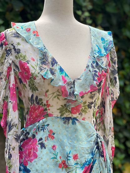 Rococo Sand Floral Ruffle Multi-color Dress Size M