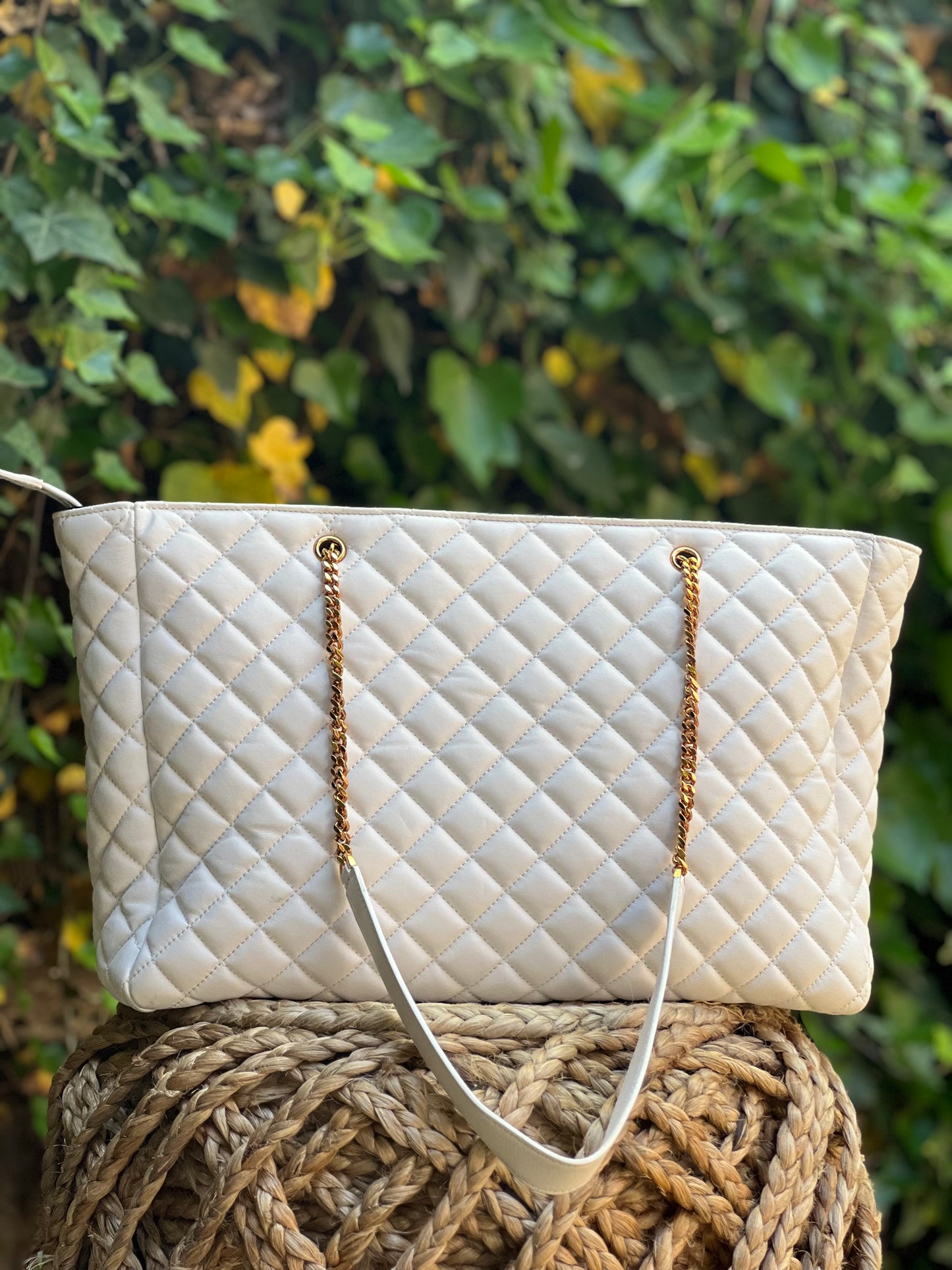 Versace White Napa Leather Quilted Tote Bag