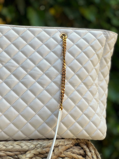 Versace White Napa Leather Quilted Tote Bag
