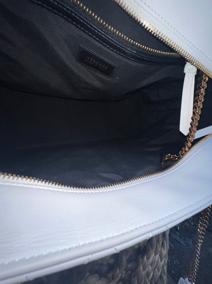 Versace White Napa Leather Quilted Tote Bag